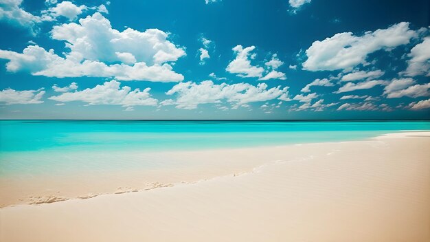 Fondo de playa de verano Arena blanca mar turquesa y cielo azul arte generado por red neuronal