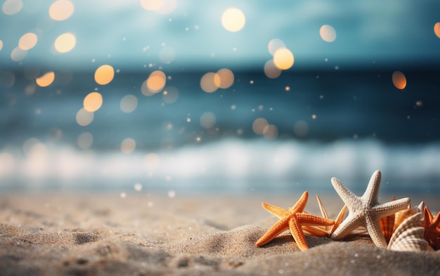 Fondo de playa de verano rodado en estilo bokeh