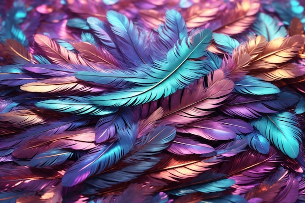 Fondo de plumas holográficas Fondo de pantalla de plumas iridiscentes Fondo de plumas iridiscentes Textura de plumas iridiscentes AI generativo