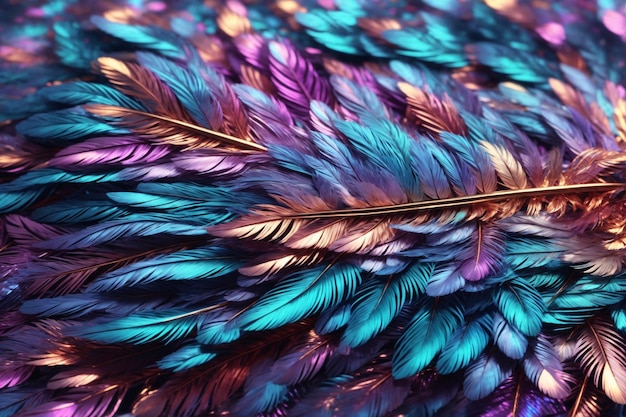 Fondo de plumas holográficas Fondo de pantalla de plumas iridiscentes Fondo de plumas iridiscentes Textura de plumas iridiscentes AI generativo