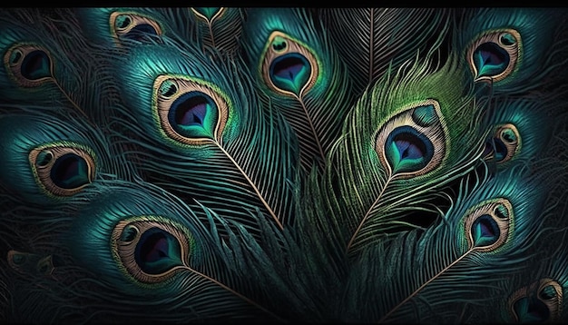 Foto fondo de plumas de pavo real, ai generativo