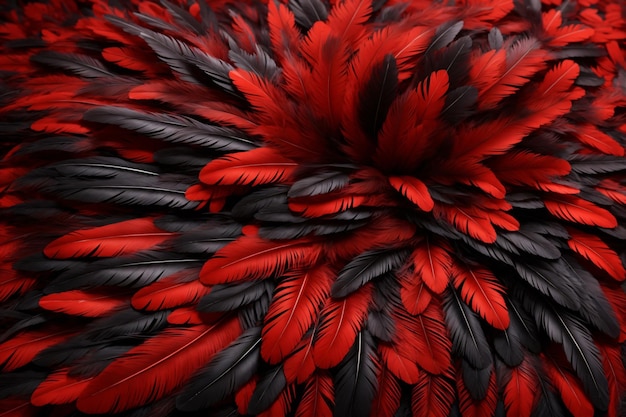 Foto fondo de plumas rojas y negras papel tapiz de plumas coloridas fondo de plumas textura de plumas esponjosas patrón de plumas textura de plumas textura de piel ai generativo