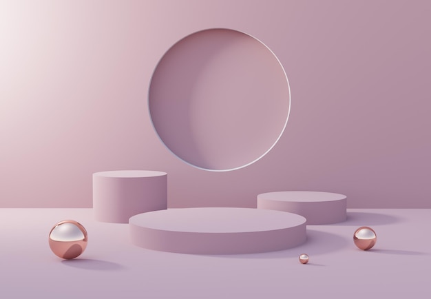 Fondo de podio 3D color rosa Podio de moda Composición abstracta en diseño minimalista Plataformas para la presentación de la exhibición de productos Vitrina de escenario