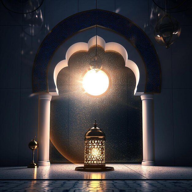Fondo de podio árabe islámico para exhibición de productos fotográficos Fondo de promoción de concepto de puerta de mezquita