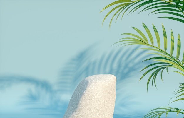 Fondo de podio de belleza natural para exhibición de productos cosméticos con hojas de palma tropical