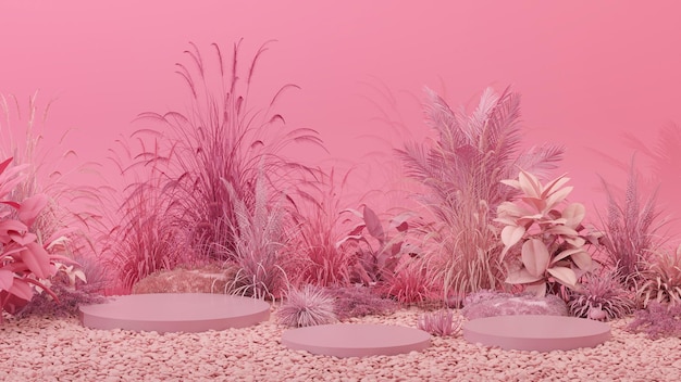 Fondo de podio de belleza natural para exhibición de productos con escena de jardín abstracto Podio rosa