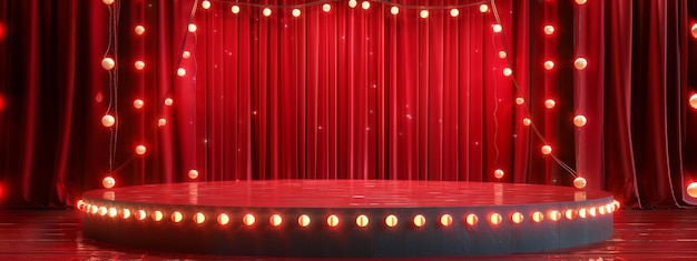 Fondo del podio del escenario del circo 3D carnaval cortina de espectáculo rojo claro plataforma del circo escenario del podio tienda