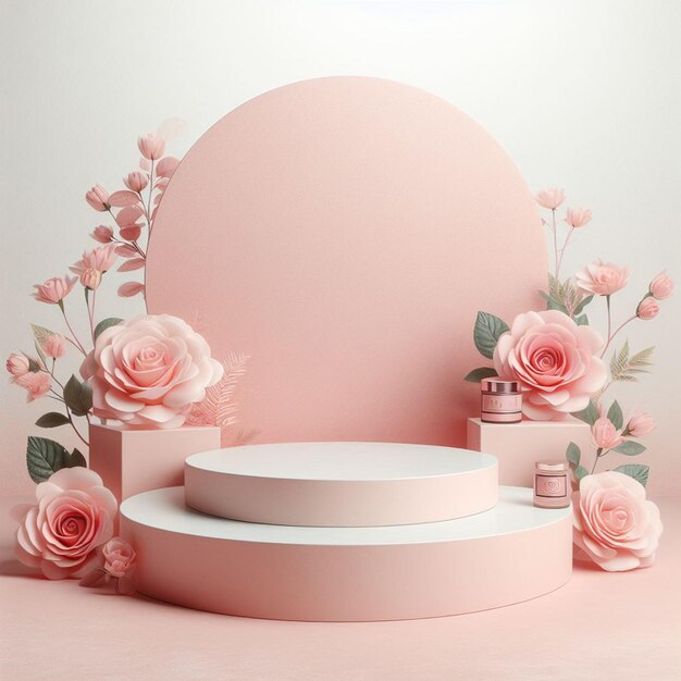 Foto fondo del podio flor rosa producto rosa mesa de primavera 3d stand de belleza exhibición naturaleza blanco jardín