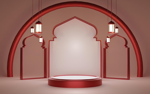 Fondo de podio islámico 3D. Para la promoción de productos en eventos religiosos musulmanes.