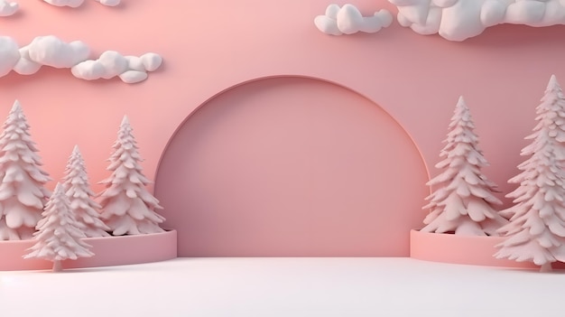 Fondo de podio de Navidad con cajas de regalo y renderizado 3D de árbol de Navidad