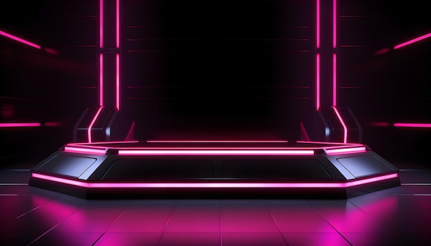 Foto fondo de podio de plataforma de ciencia ficción cyberpunk de neón rosa futurista fondo de presentación de producto