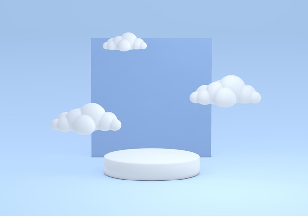 Fondo de podio para la presentación del producto, marca y etapa de estudio de empaque con nube en el fondo 3d render
