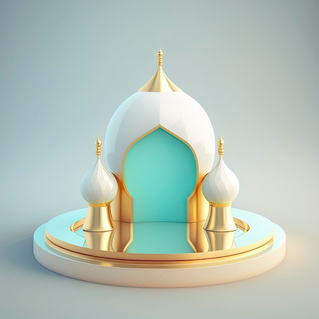 Fondo de podio de ramadán islámico de mezquita realista 3d futurista y moderna con escena y escenario para exhibición de productos