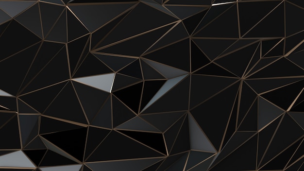 Fondo de polígono bajo abstracto negro y dorado