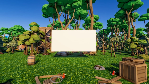 Fondo de polígono bajo de renderizado 3D con paisaje de canva de paisaje simulado