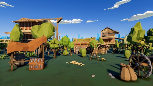 Fondo de polígono bajo de renderizado 3D con paisaje de canva de paisaje simulado