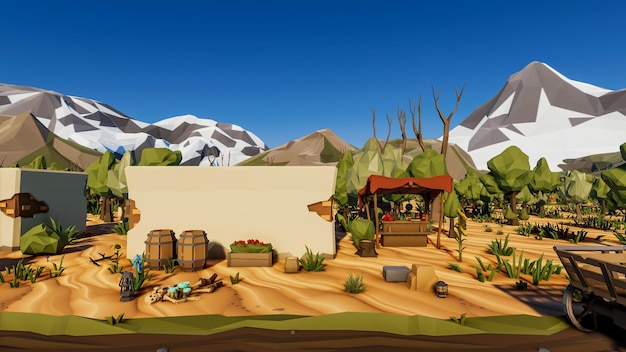Fondo de polígono bajo de renderizado 3D con paisaje de canva de paisaje simulado