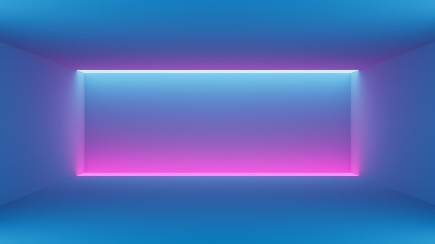 Fondo del portal de luz de neón rectángulo de color rosa azul brillante y violeta