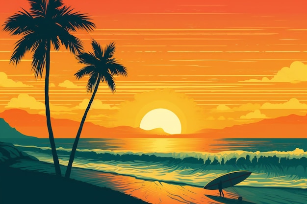 El fondo del póster de surf de playa de estilo vintage vintage