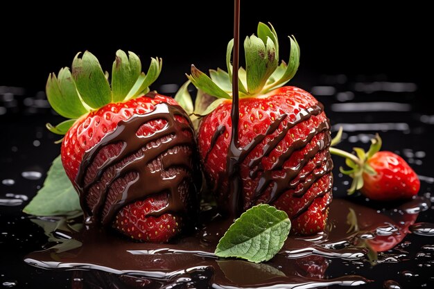 Fondo de postre sabroso de fresas bañadas en chocolate