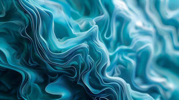 El fondo presenta ondas y líneas en tonos de azul que crean una exhibición visualmente cautivadora con