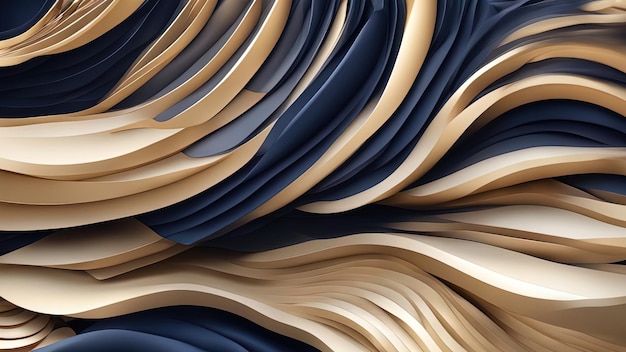 Fondo de presentación abstracta de curva de onda moderna 3D Fondo de corte de papel de lujo Decoración abstracta patrón dorado gradientes de semitonos Fondo azul oscuro