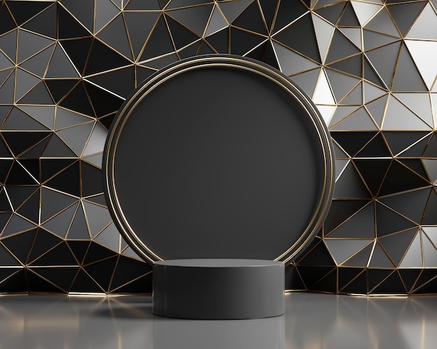 Fondo de presentación de producto de podio de plataforma negra abstracta de representación 3D