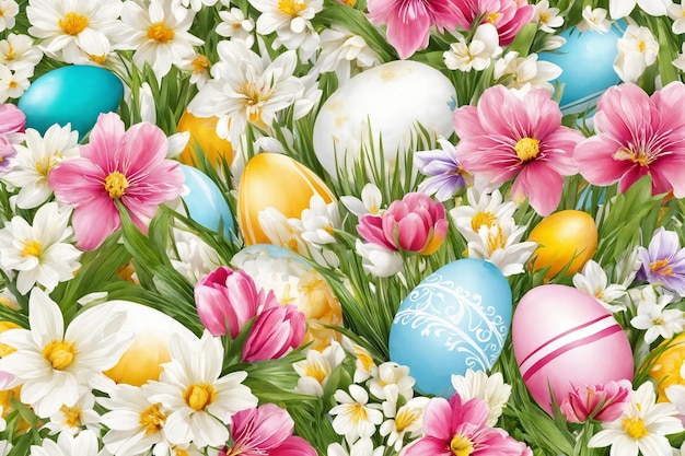 Fondo de primavera de acuarela de Pascua Composición de vista superior Tarjeta de Pascua Hoja de papel