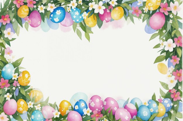 Fondo de primavera de acuarela de Pascua Composición de la vista superior Tarjeta de Pascua