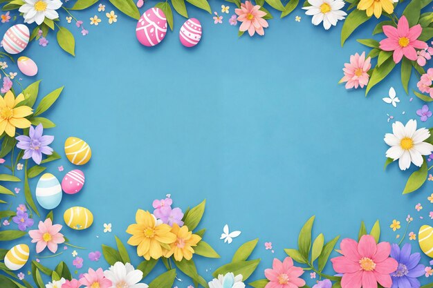 Fondo de primavera de acuarela de Pascua Composición de la vista superior Tarjeta de Pascua