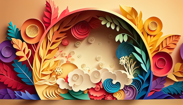 Fondo de primavera de arco iris floral de estilo de papel