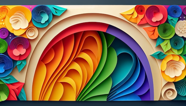 Fondo de primavera de arco iris floral de estilo de papel