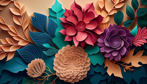 Fondo de primavera de arco iris floral de estilo de papel