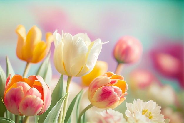 Fondo de primavera coloridos tulipanes