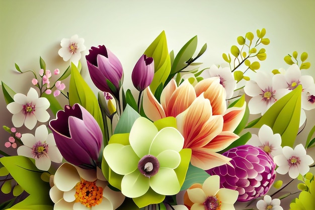 Fondo de primavera floral con espacio de copia estilo acuarela Generativo ai