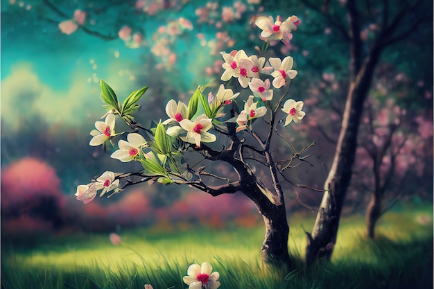 Fondo de primavera con flores AI render