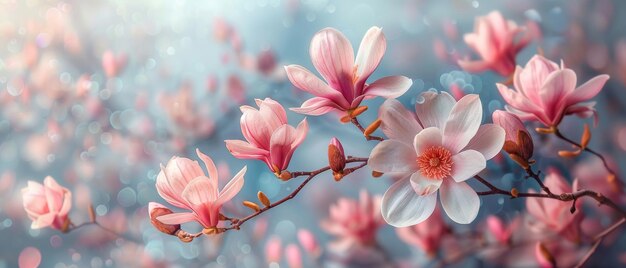 Fondo de primavera con flores de magnolia en rosa