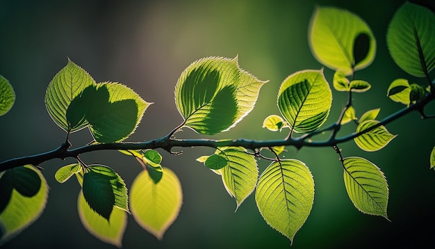 Fondo de primavera hojas de árbol verde sobre fondo borroso