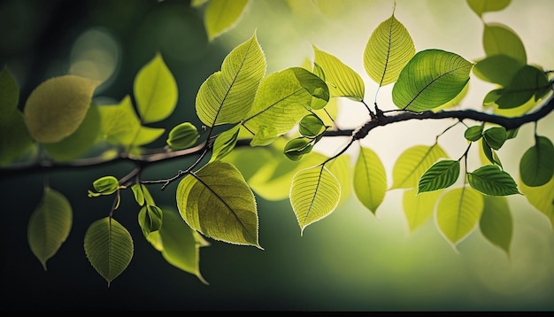 Fondo de primavera hojas de árbol verde sobre fondo borroso