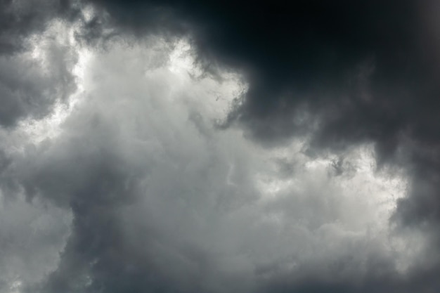 Fondo de primer plano oscuro de nubes de tormenta entrante gris