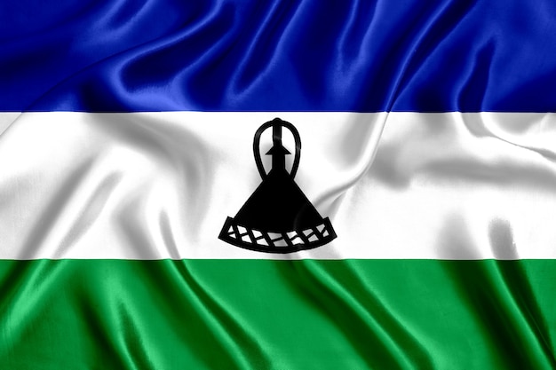 Fondo de primer plano de seda de bandera de Lesotho