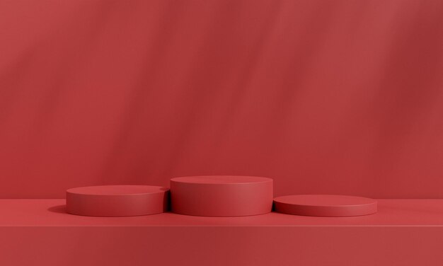 Fondo de producto 3D con escenario de podio de producto rojo para la visualización de productos con fondo rojo
