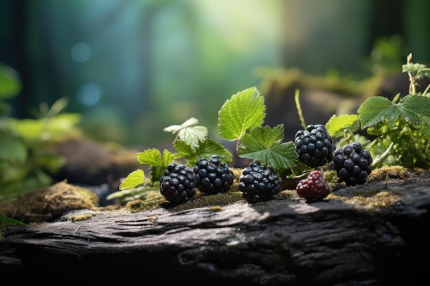 fondo del producto forestal con bayas y rocas