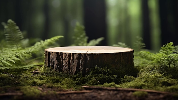 fondo del producto foto telón de fondo tocón de árbol en el bosque