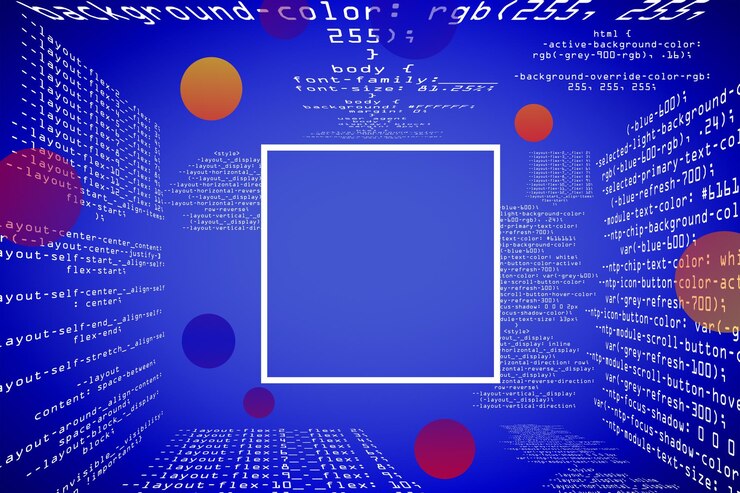 Foto fondo de programación de codificación azul brillante abstracto con marco de maqueta cuadrado en blanco big data y concepto de código representación 3d