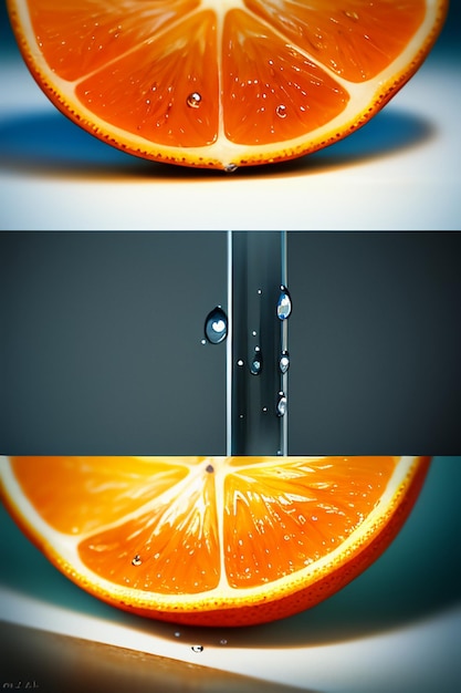 Foto fondo de publicidad de promoción empresarial de exhibición de jugo de naranja de rodaja de fruta de naranja amarilla