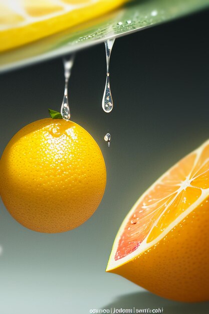 Fondo de publicidad de promoción empresarial de exhibición de jugo de naranja de rodaja de fruta de naranja amarilla