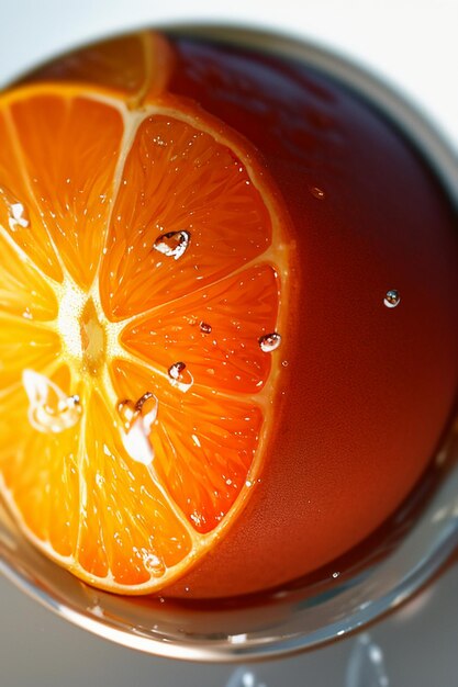 Fondo de publicidad de promoción empresarial de exhibición de jugo de naranja de rodaja de fruta de naranja amarilla