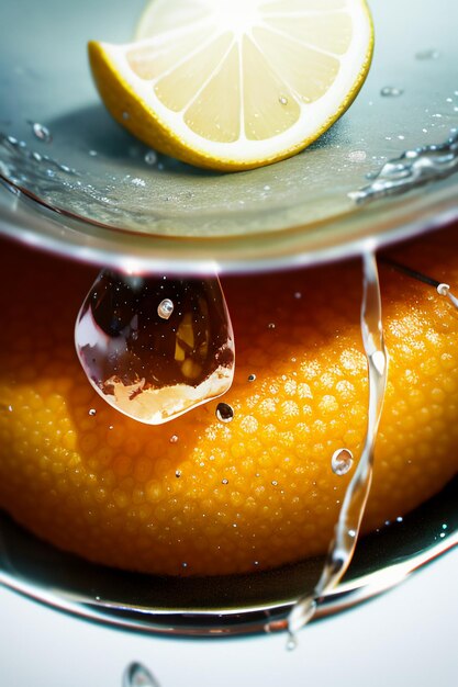 Foto fondo de publicidad de promoción empresarial de exhibición de jugo de naranja de rodaja de fruta de naranja amarilla