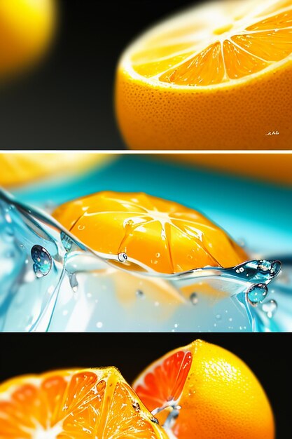 Foto fondo de publicidad de promoción empresarial de exhibición de jugo de naranja de rodaja de fruta de naranja amarilla